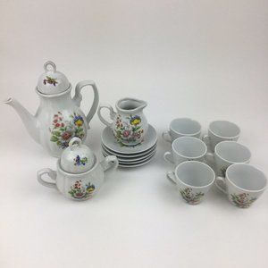Small mini Tea  Coffee Expresso Set Floral Painted 14 Piece Set